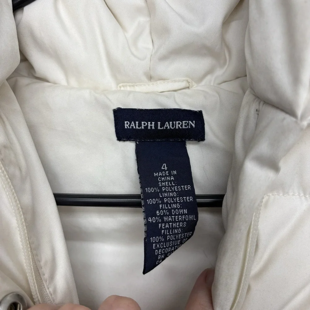 Ralph Lauren Down Jacket Girls 4T Kids Toddler Hooded Peplum Ski Coat Winter